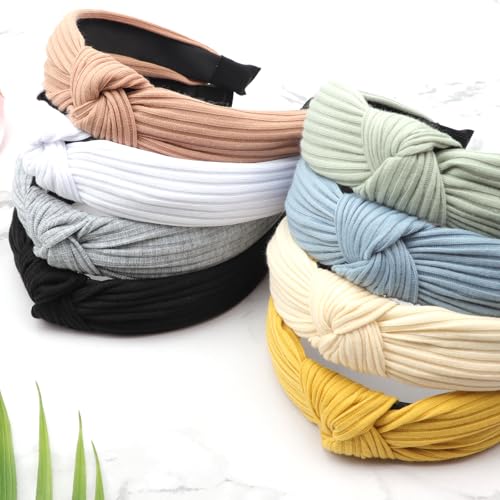 DRESHOW 8 Pack Knotted Headbands for Women Wide Turban Headband Yoga Exercise Ribbing Hair Hoop Hair Bands Accessories - color: 8 Pack Plastic Hair Hoop F