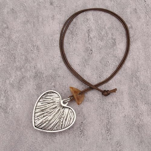 Kelake Leather Necklace for Women Men Teen Vinatge Boho Alloy Pendant Choker Jewelry Fashion Sweater Necklaces with Adjustable Genuine Leather Chain - color: Brown Jade Silver Heart Pendant Necklace