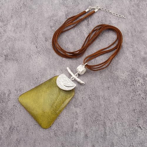 Leather Necklace for Women Large Pendant Hippie Choker Necklace Vintage Sweater Necklace Chunky Boho Necklaces for Women - style: Boho Pendant Necklace