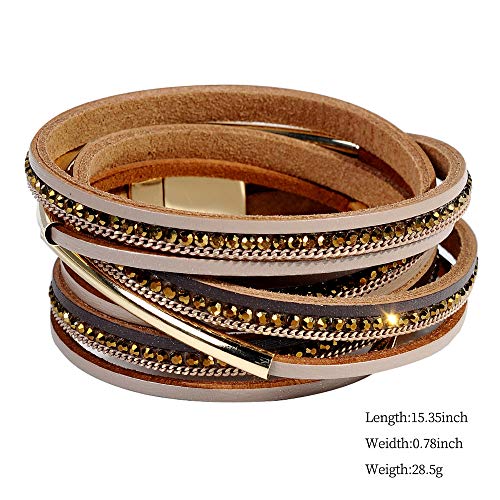 Artilady Leather Wrap Bracelets for Women - Pearl Bracelets Handmade Clasp Bangle Bracelet with Beads Jewelry Gift for Women and Mother - style: Dark Brown with Gold ba