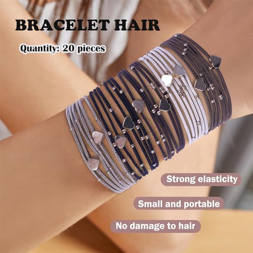 20 PCS Boho Hair Ties, Women's Hair Tie Bracelets in 5 Neutral Colors, Ponytail Holders for Thick or Thin Hair, Cute No-Damage Elastics (20PG6) - color: Neutral