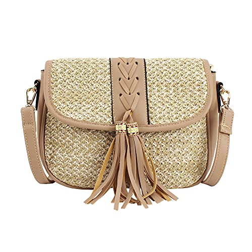 Goclothod Women Crochet Fringed Shoulder Bag Cotton Tassel Crossbody Bag Hippie Beach Purse - color: X-tassels