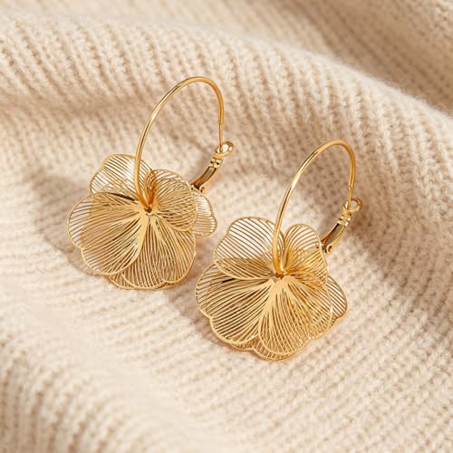 Gold Silver Filigree Floral Dangle Earrings for Women, Long Drop Statement Earrings for Vintage Wedding Jewelry - style: Gold Floral Hoop Earrings