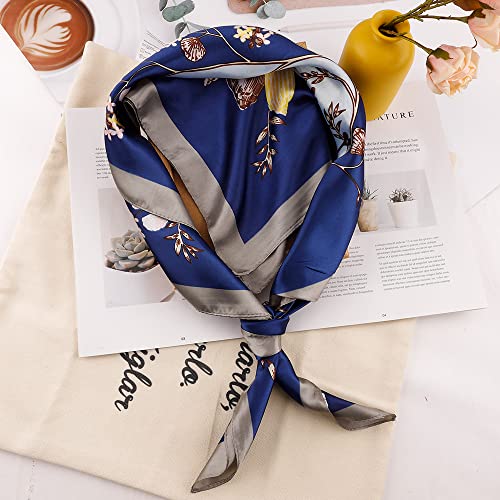 NZKNP Silk-Like Head Scarf - Women's Bandana Wraps - color: 26-dark and Light Blue, size: 35"*35"