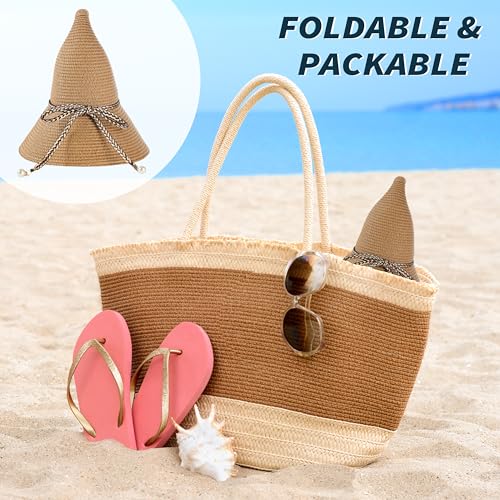 Sun Hats for Women, Straw Hats UPF 50+ Sun Protection, Wide Brim Womens Beach Hat for Summer Travel - color: Khaki-vn