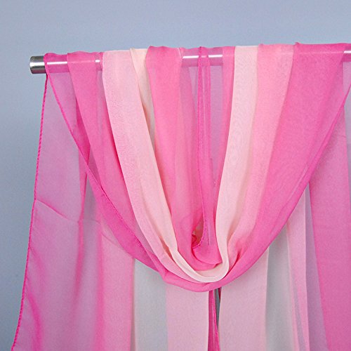 Women Soft Chiffon Lightweight Neck Scarf Head Hair Wrap - color: Fuchsia&beige