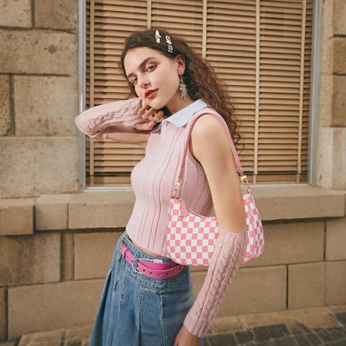 KKXIU Shoulder Bag for Women Cute Hobo Purses and Handbags Retro Clutch Underarm Purse | Cute - color: Pink&white