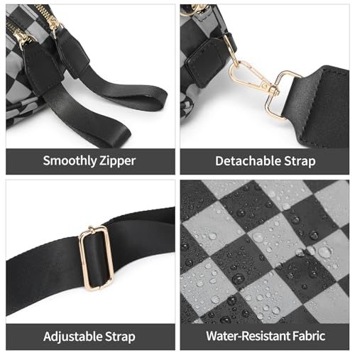 Checkered Crossbody Bag for Women Bum Bag Spacious Nylon Fanny Packs Cross Body Shoulder Purses Bag Handbags - color: Dark Gray Checkered