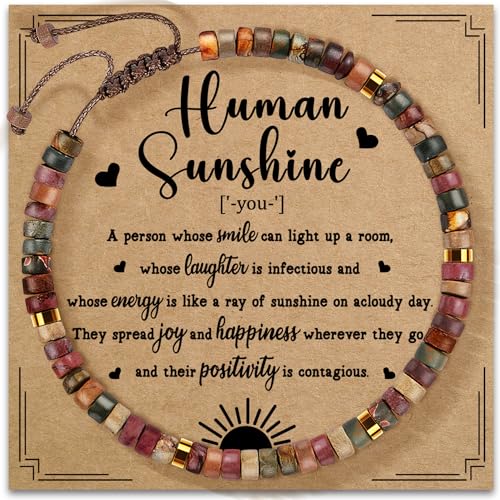Inspirational Gifts Bracelets for Women: Mothers Day Birthday Gifts for Mom Women Friends Sister - Healing Natural Stone Beads Bracelets Thinking of you Get Well Soon Gift for Women - color: A-O JASPER STONE-SUNSHINE