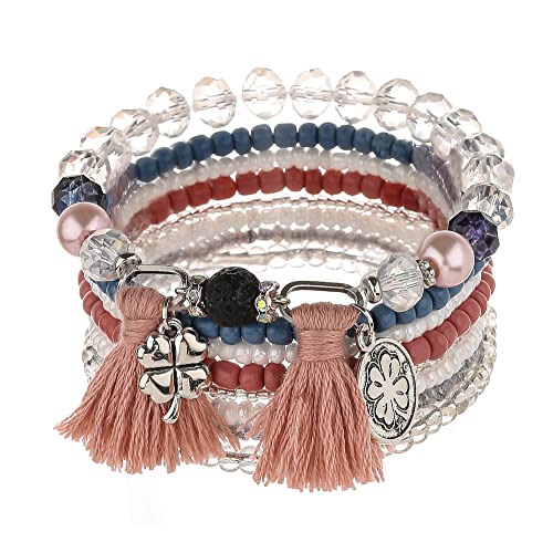 6 sets Bohemian Multilayer tassels bracelet Handmade Wrap Bracelets Bangle Jewelry Bracelets for Women - color: JA6-5