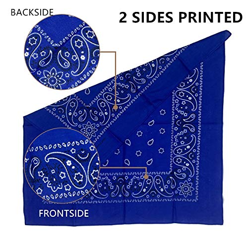 Vamqor 12pcs Bandana for women and men 100% Cotton Custom Fashion Paisley Design Multifunctional Outdoor Square Handkerchief - color: Royal Blue
