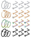 Mayhoop 20g Nose Rings Hoops And Studs For Women Men - Hypoallergenic 316L Surgical Stainless Steel L Shape Nose Screw Bone Silver Rose Gold Black Rainbow Pack 28Pcs - color: 36Pcs(Silver+Rose gold+Black+Rainbow)
