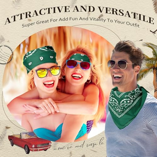 Suhine 12 Pcs Bandanas Bulk for Women Men 22 x 22 Inch Paisley Headband Cowboy Handkerchief Summer Beach Party Costume - color: Dark Green