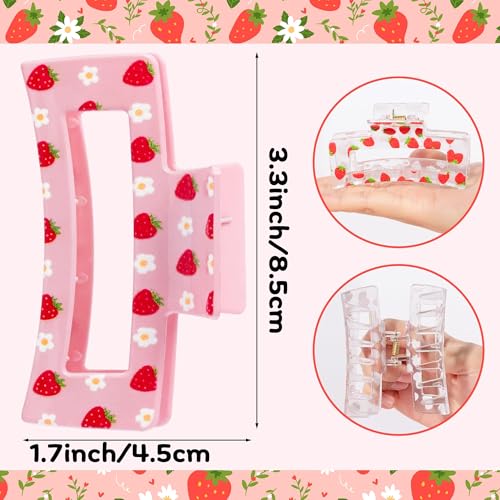 PANTIDE 4Pcs Strawberry Hair Claw Clips for Women Girls - Cute Fruit Rectangle Nonslip Clips Hair Accessories Aesthetic Barrettes for School Daily Party Favor Small Gifts Strong Hold