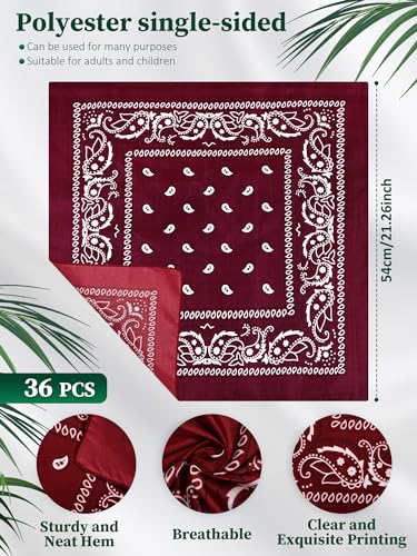 Unittype 36 Pieces Paisley Bandana Cowboy Bandanas Sports Novelty Headband Square Scarf Outdoor for Western Party Costume - color: Harvest Color, style: Simple Style