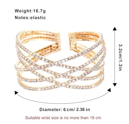 Rhinestone Bracelet for Women MultiLayer Crystal Cuff Bracelet Strand Layered Bracelet - color: Gold 2