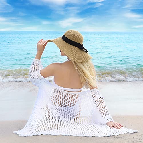 Beach Hats for Women - Beach Hat Womens UPF 50+, Packable Sun Hat Women Roll Up, Wide Brim Straw Hat for Women - color: Khaki Black