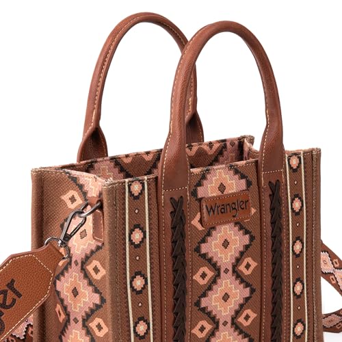 Wrangler Aztec Tote Bag for Women Boho Shoulder Purses and Handbags - color: Angel Diamond Oakwood (Guitar Strap)