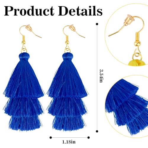 Earrings for Women Dangling, Layered Tassel Earrings Fringe Earrings Bohemian Studs Drop Earrings - color: Blue