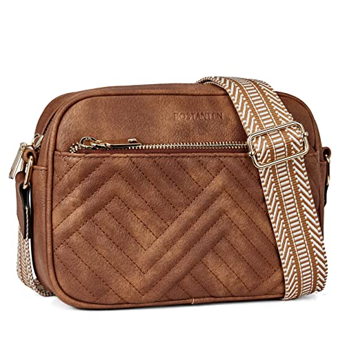BOSTANTEN Quilted Crossbody Bags for Women Vegan Leather Purses Shoulder Handbags with Wide Strap - color: Brown