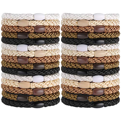 Hair Ties for Women Girls, Funtopia 30 Pcs Elastics Hair Bands Ponytail Holders for Thick Hair, No Damage No Crease Hair Elastics (Black/Brown/White/Beige/Coffee) - color: 1.Neutral