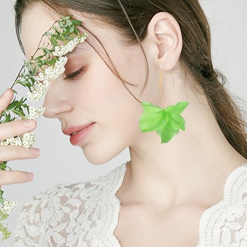 Exaggerated Bohemian Resin Rose Flower Petal Dangle Drop Earrings Long Acrylic Tiered Floral Tassel Earring for Women - color: Green
