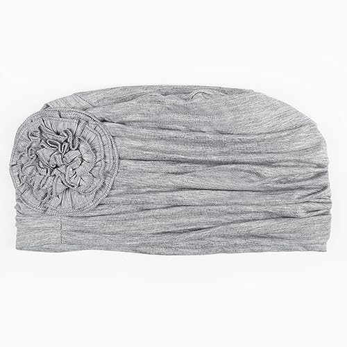 Alnorm Flower Design Chemo Hair Loss Caps Cancer Headwear for Women - color: Light Hemp Grey