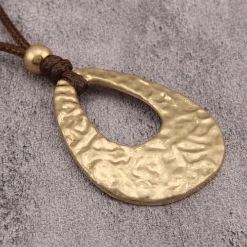 Kelake Leather Necklace for Women Men Teen Vinatge Boho Alloy Pendant Choker Jewelry Fashion Sweater Necklaces with Adjustable Genuine Leather Chain - color: Gold Pear-shaped Pendant