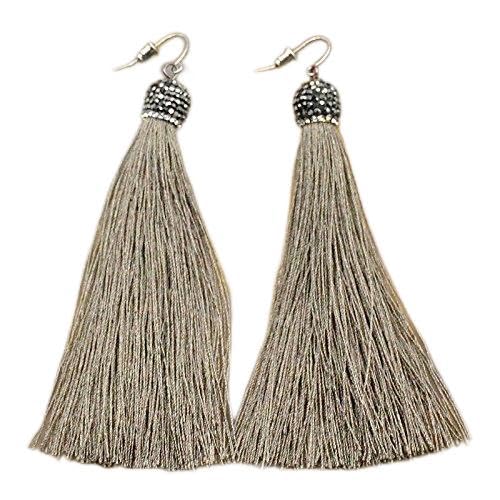 AD Beads Crystal Silk Tassel Rhinestone Cap Fringe Dangle Stud Earrings or Pendant Accessories - color: 04 Brown, size: Dangle Earrings (Style 1)