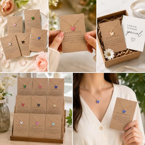Rrdaily 9 Pcs Dainty Colorful Butterfly Pendant Necklace Set for Women,Bohemian Acrylic Butterfly Chain Necklace Cute Jewelry Gift - style: White Brown