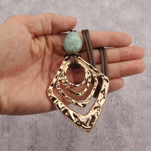 Leather Necklace for Women Long Boho Necklace Bohemian Choker Vintage Necklace Braided Boho Jewelry with Adjustable Brown Leather Cord - color: Bohemian Hippie Necklace