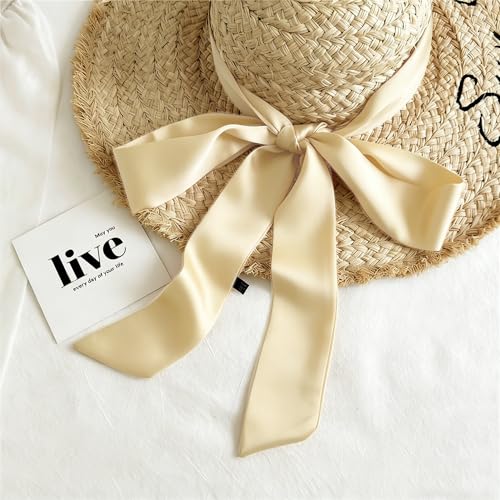 Long Thin Skinny Scarf Satin Neckerchief Ribbon Tie Waist Belt for Women - color: Beige