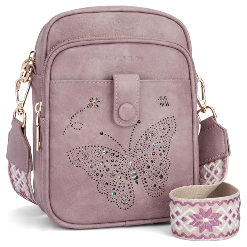 KITEVIUN Crossbody Bags for Women Leather Crossbody Purse Small Shoulder Phone Purse with Adjustable Strap & RFID Card Slots - color: 01-purple