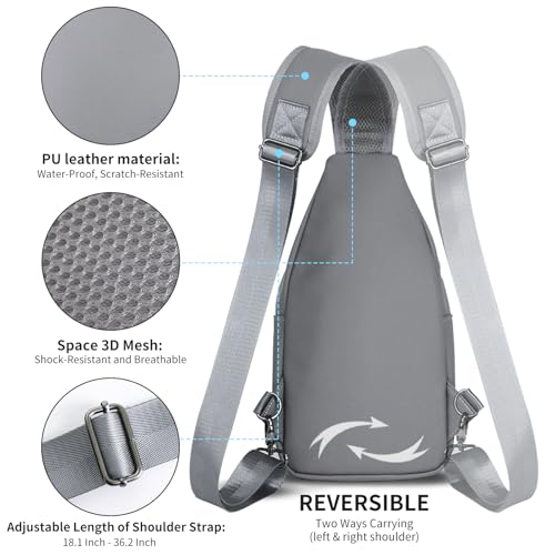 AMJ Crossbody Sling Bag Men Women, Casual Shoulder Backpack, Chest Daypack Satchel for Hiking Travel - color: Leather Grey, size: Large