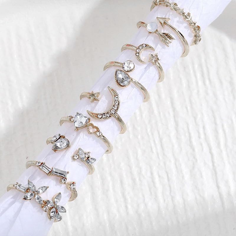 Gold Stackable Rings Set Moon Star Design Adjustable Rings for Everyday Wear Mid FingerPinky Ring Trendy Jewelry Gifts - color: I1