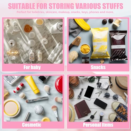 BuyCard Chenille Letter Clear Snack Makeup Bags, Waterproof Large Clear Travel Toiletry Bag, Nylon Snacks Cosmetic Pouch Bag with Handles and Zipper, Storage Bag for Women, Pink - color: Pink-Snacks