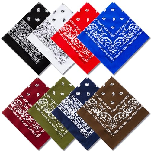 Raylarnia 8 PCS 100% Cotton Bandanas, 22 Inchs Multi-Purpose Bandana Scarfs Headbands for Men and Women - color: 8-mixed Colors
