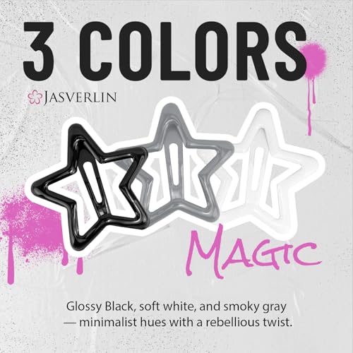 JASVERLIN 36 Pcs Black Star Snap Hair Clips, Y2k Cute Barrettes for Women Girls Thin Thick Hair, Goth Rave Accessories Non Slip Metal Styling Clip for Concert 3/4 cm Sizes - color: Cool Noir