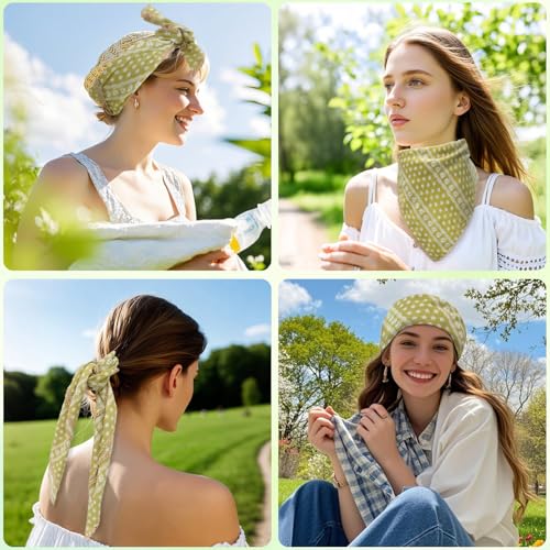 Floral Bandanas for Women Men, 27" x 27" Large Cotton Bandana Headband Head Wraps Hair Scarf for Beach Camping - color: Yellow Green Floral-little Flower