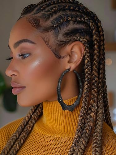 KeyStyle Bamboo Hoop Earrings for Women, Stainless Steel 90s Hoops Earring Lightweight Loops for Party, 2 mm Thick Hypoallergenic Vintage Circle Endless Thin Hoop (40mm, 60mm, 80mm,) - color: Black Plated-80mm