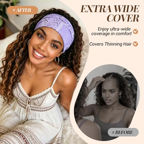 Awumbuk Wide Headbands for Women, 7.08 Inch Thick Boho Turban Style Hair Wraps, Non-Slip Moisture-Wicking Workout Headband for Sports, Yoga, Daily Fashion, 8 Pack Multi Colors (Purple Boho Paisleys) - color: Purple Boho Paisleys