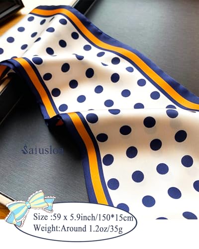 Purse Scarf For Handbags Head Scarves For Women's Hair Bags Scarfs Long Skinny Scarves Fashion Silky - color: A23-blue and White Spots