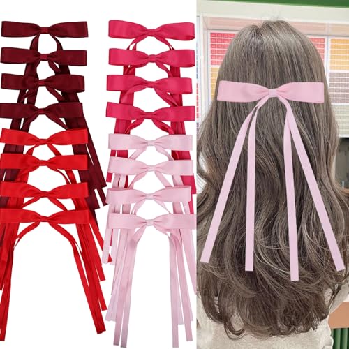 WORTL Hair Bows Clips Coquette Ribbon Bowknot with Long Tail Princess Hair Bows French Barrettes Hair Accessories for Women Girls 16PCS (Red, Rose red, Wine red, Pink) - color: Red, Rose red, Wine red, Pink