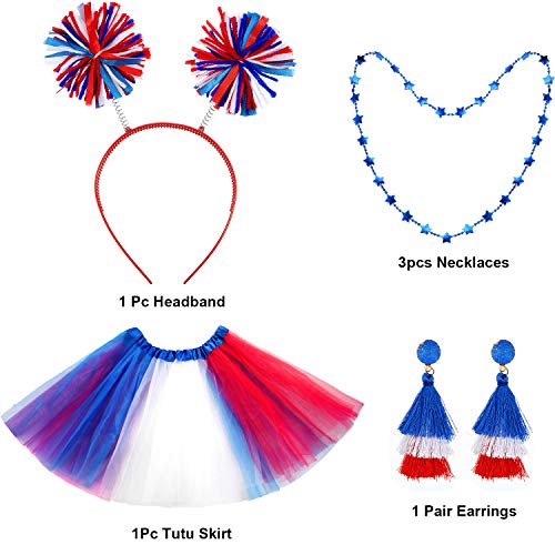 Hicarer 6 Pcs 4th of July Tutu Set Women Red White and Blue Accessories 250th Tutu Patriotic Costume Independence Day Favors - color: Red Blue White