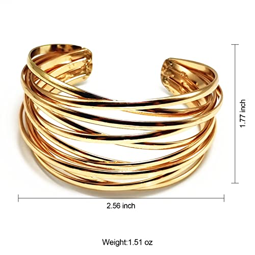YBMYCM Chunky Gold Cuff Bracelet for Women Gold Line Web Wrist Cuff Bangle Bracelet Fashion Costume Jewelry - color: Gold
