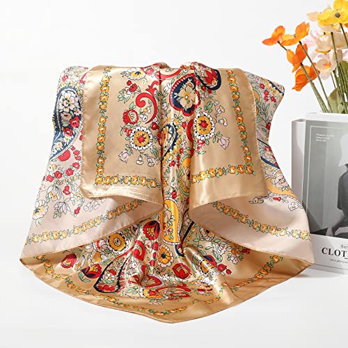 AWAYTR Satin Silk Scarf - Large Hair Bandana, Sleeping Wrap for Women - color: Cashew(champagne)