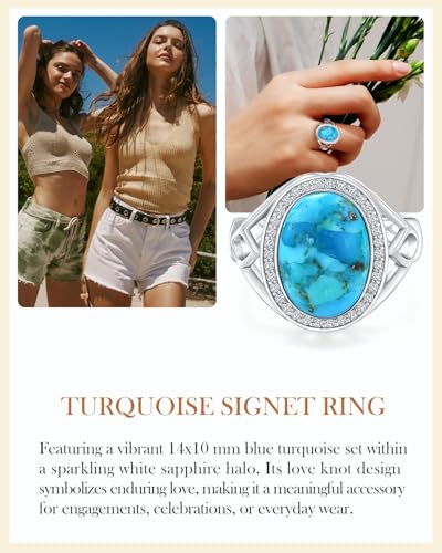 AIBAO 4-12 Ct Large Oval Engagement Rings for Women Natural Turquoise/Lapis Lazuli/Malachite Celtic/Infinity/Love Knot Halo Ring Size 6 to 10 Anniversary Christmas Valentines Gift - style: 4.56 Ct Blue Turquoise & Created White Sapphire