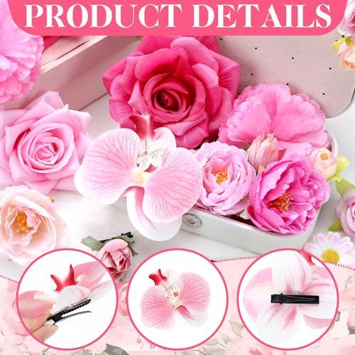 BBTO 21 Pcs Flower Hair Clip Rose Hair Clips Barrettes for Women Flower Accessories Boho Bride Claw Clip Hairpin Brooch Pin Headpiece for Wedding (Pink Series) - color: Pink Series