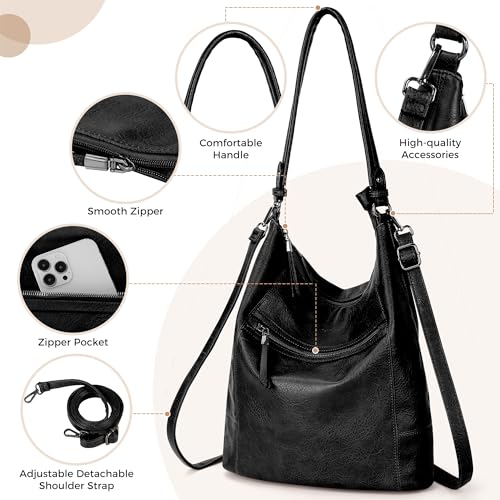 TANTOMI Hobo Bags Purses for Women, Women's Crossbody Handbags and Shoulder Bag, Multi-Pocket Large Hobo Purse - color: Black.b