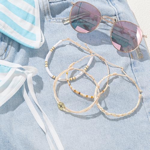 FANCY SHINY Boho Nautical Compass String Bracelets Beaded Clay Beads Bracelet Stackable Friendship Bracelets Summer Beach Outfits for Women Girls - color: Wheat